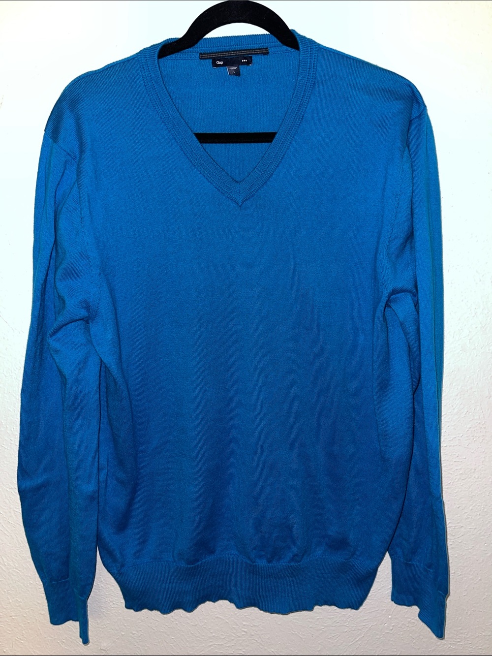GAP Men's 100% Cotton V-Neck Sweater - Teal Blue